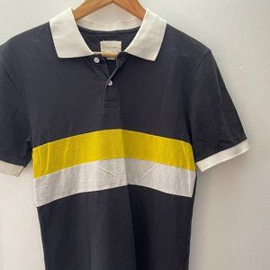 Band of Outsiders Black Polo with White + Yellow Stripes